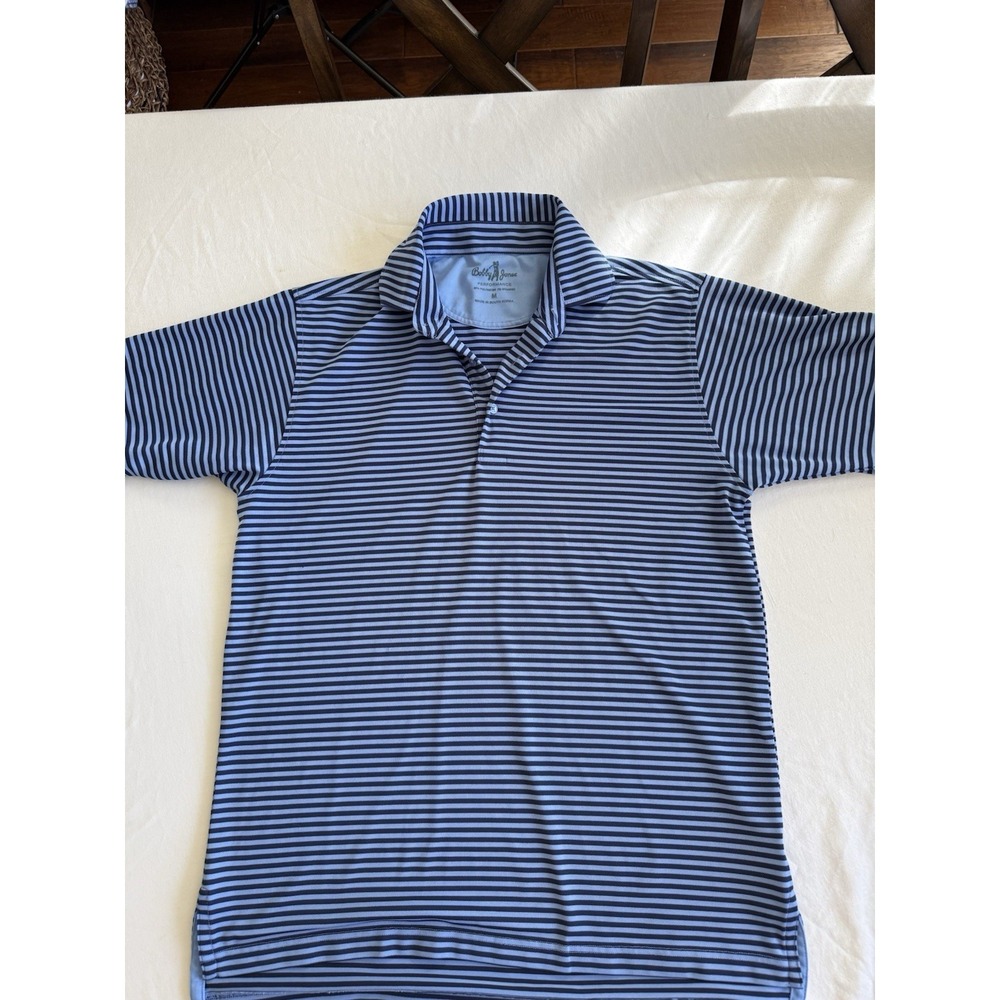 Bobby Jones Performance Men Blue Striped Golf Polo Shirt Size M